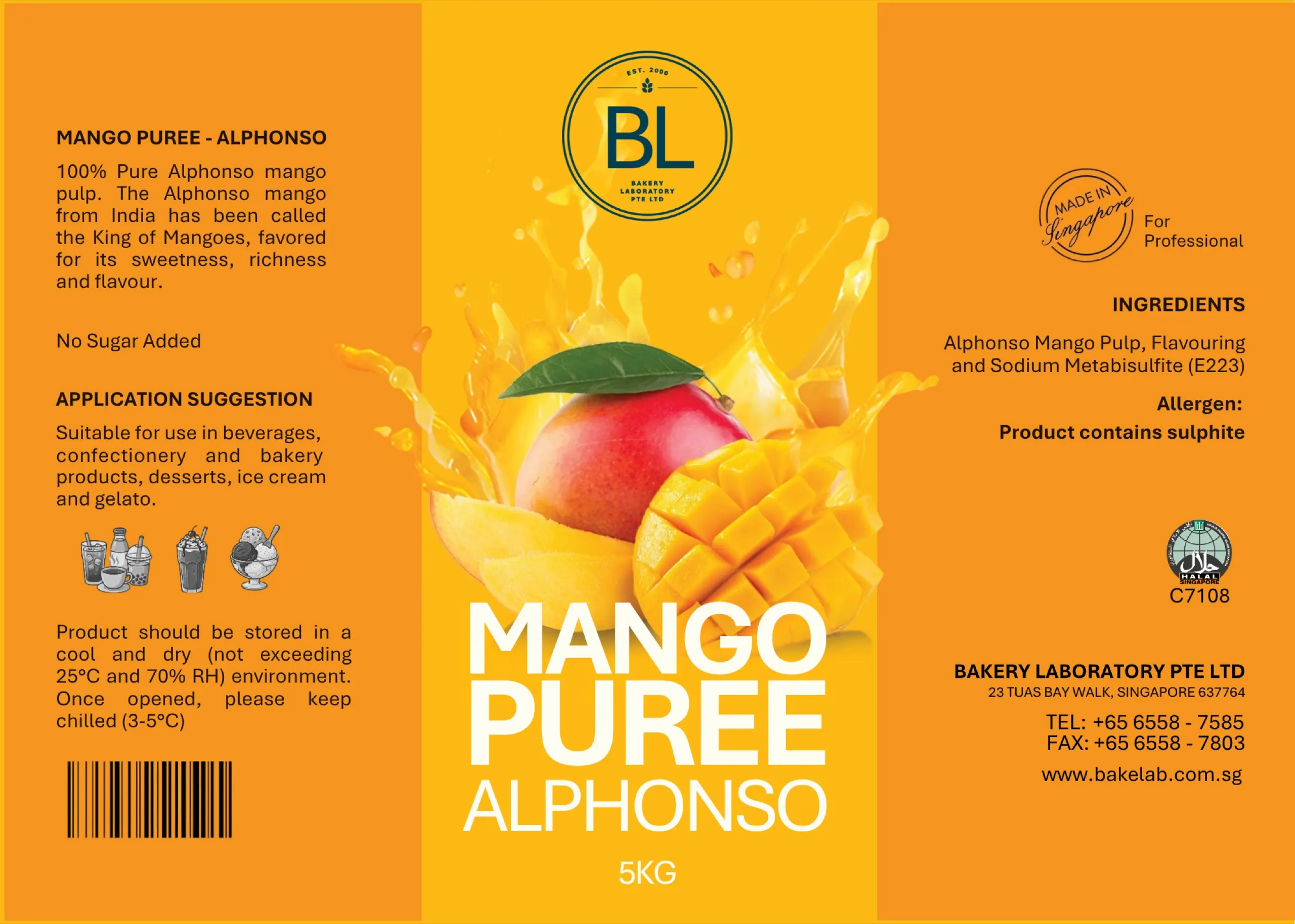 Alphonso mango puree 5kg food packaging label design