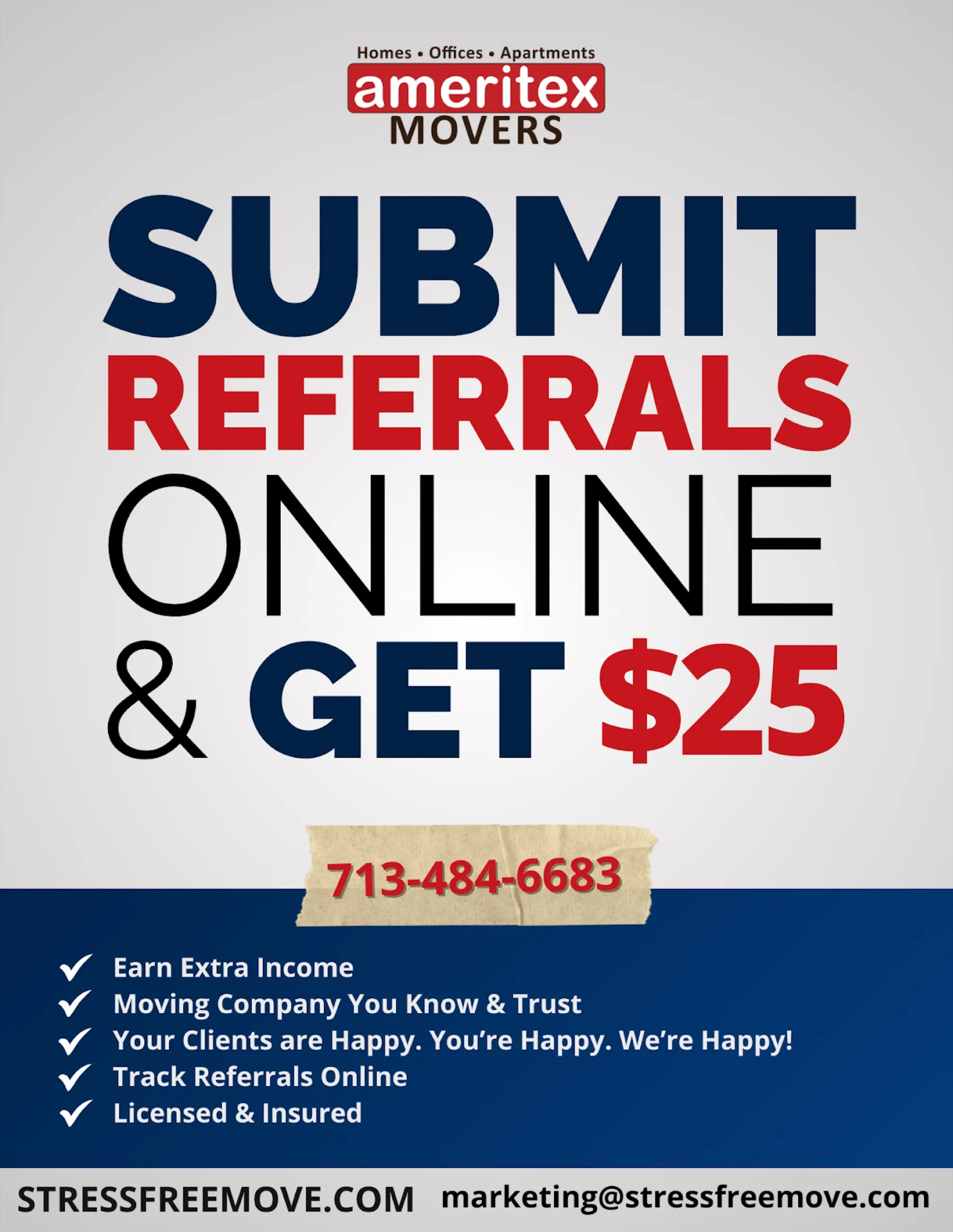 Ameritex movers online referral program flyer design