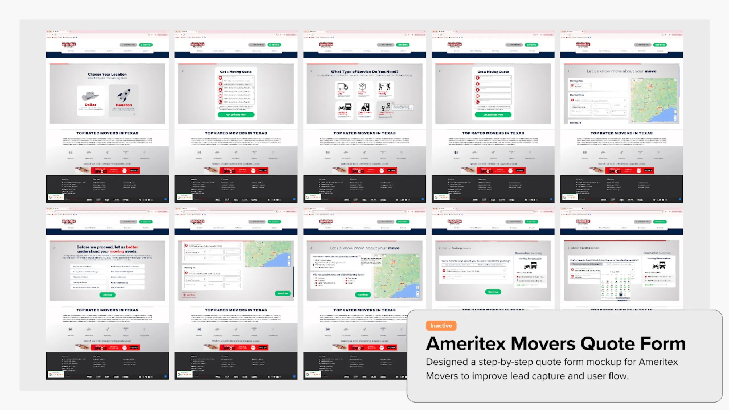 Ameritex movers quote form UX design lead capture