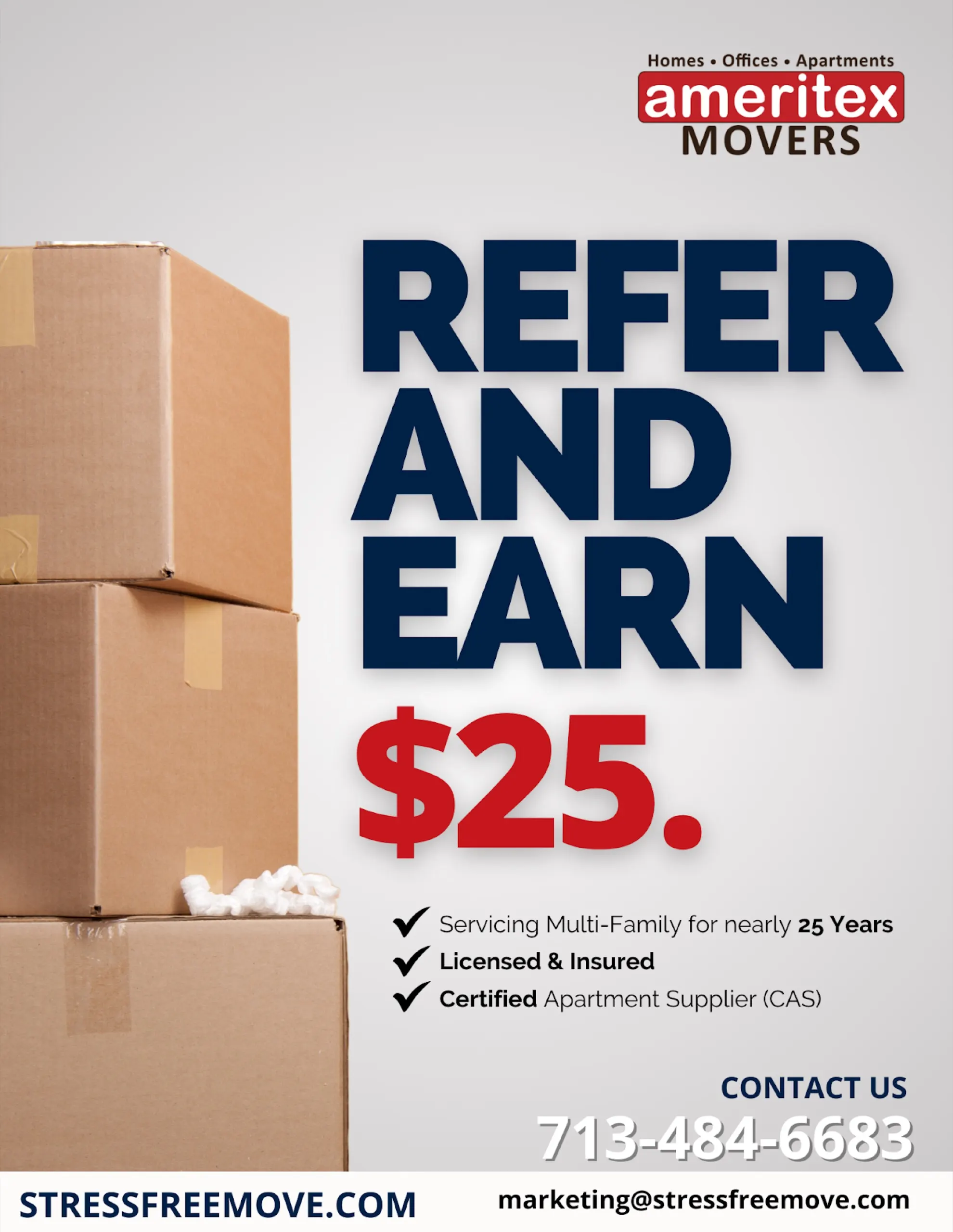Ameritex movers refer and earn flyer graphic design