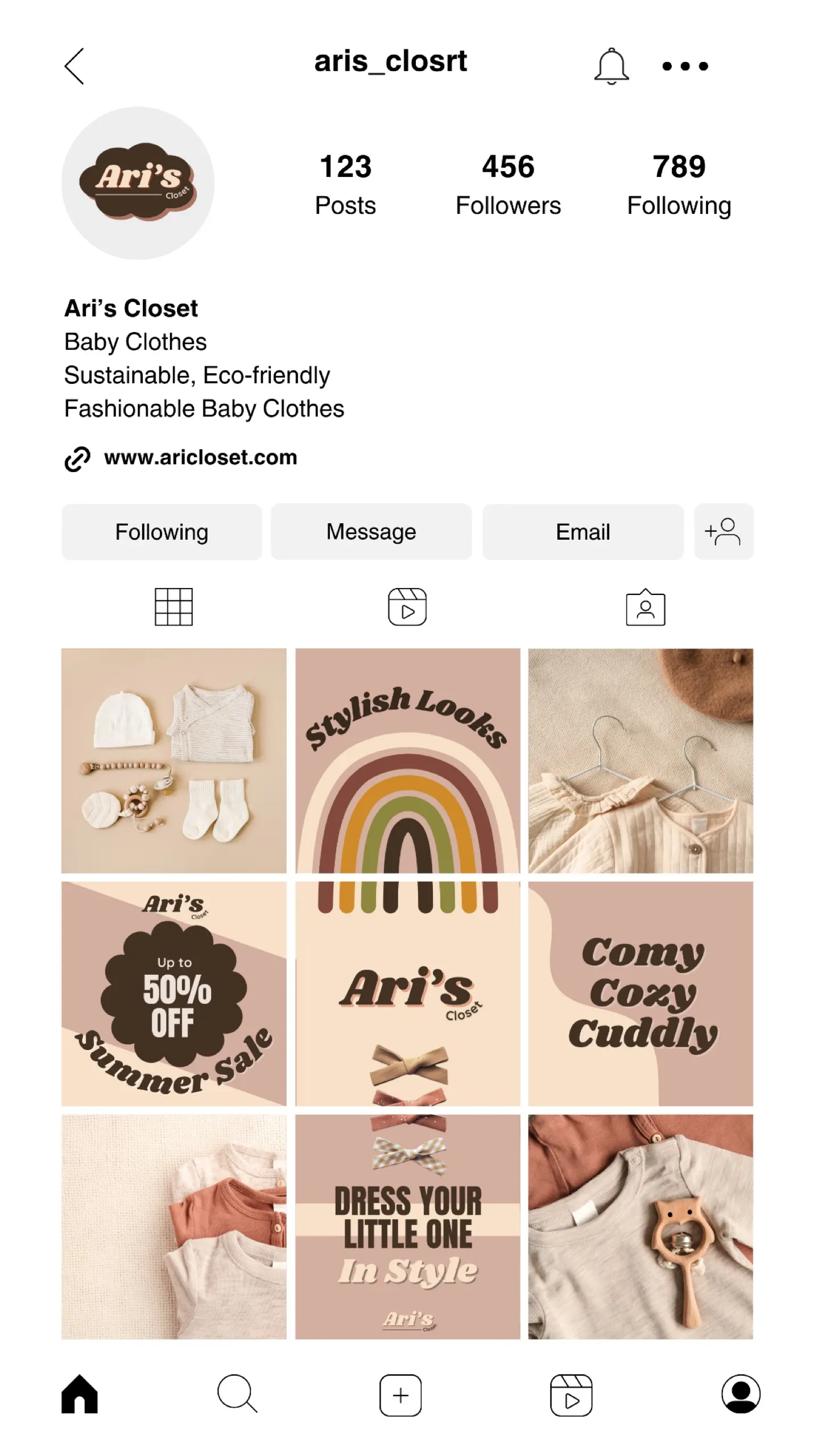 Baby clothing brand Instagram feed social media branding
