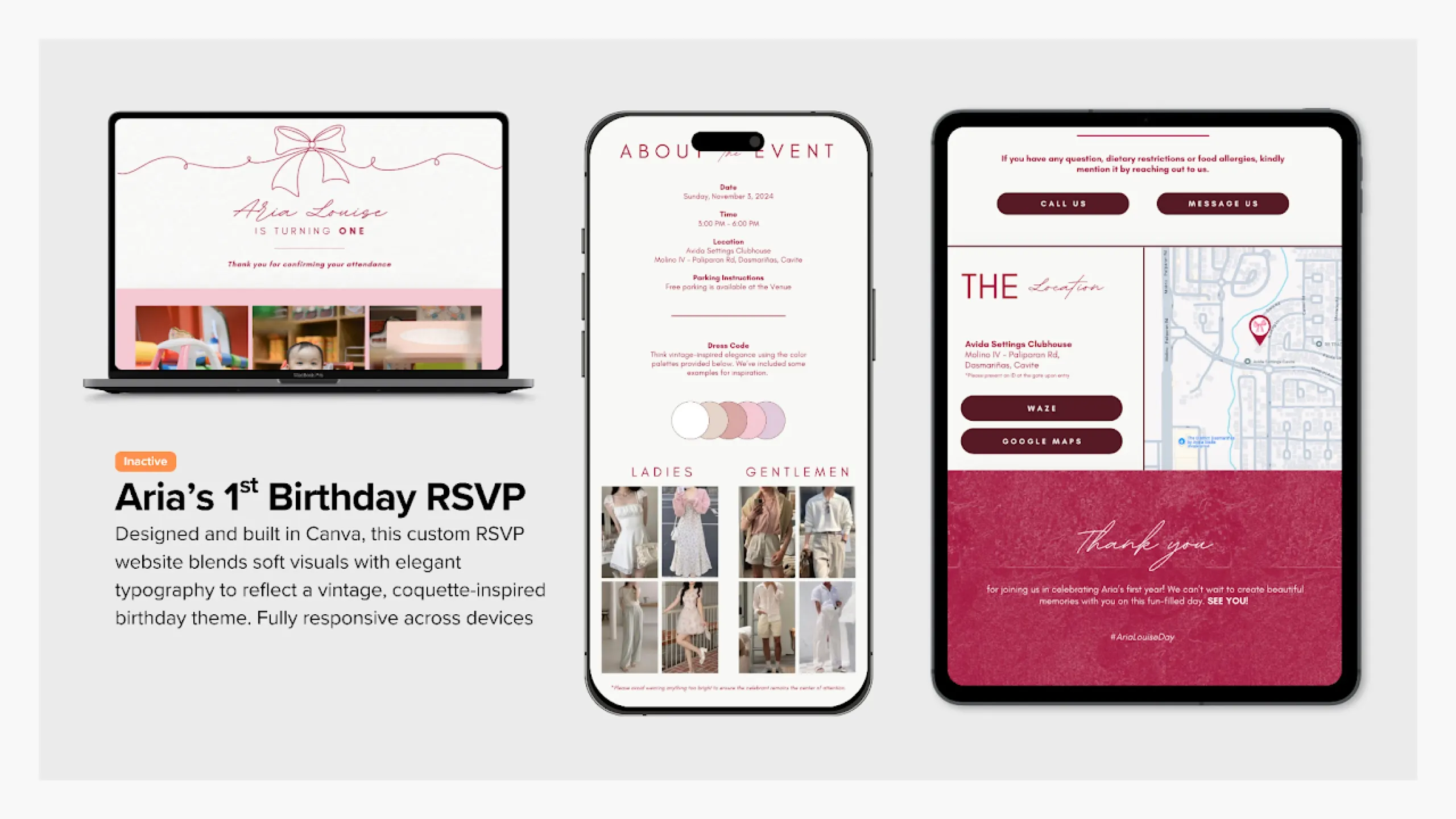 Birthday rsvp event website design Canva