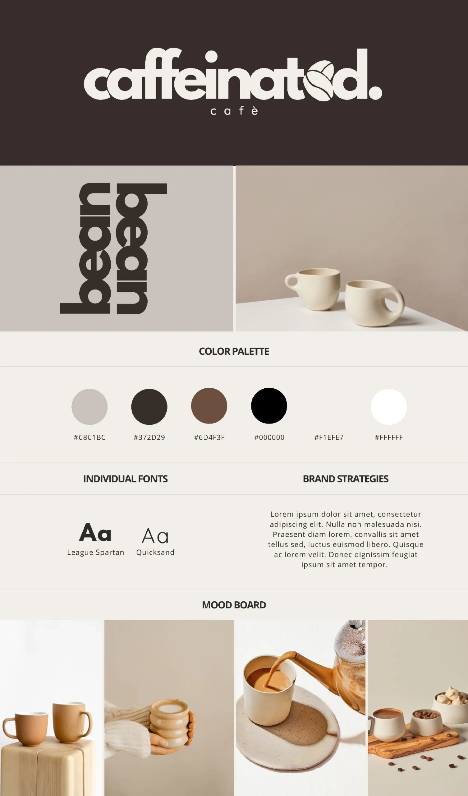 Caffeinated cafe brand identity logo mood board design