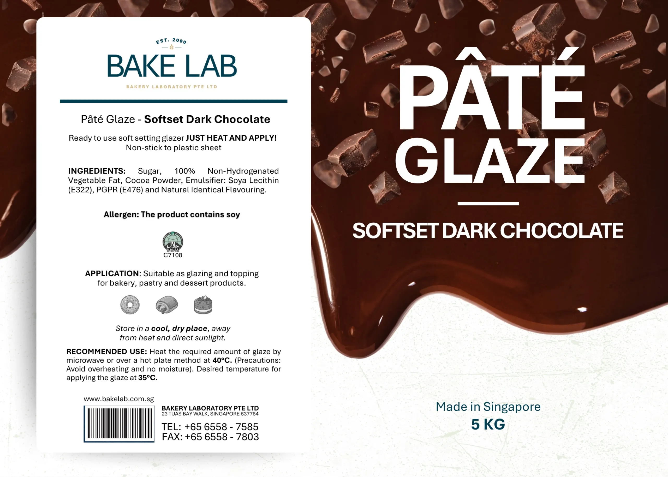 Dark chocolate pate glaze 5kg food packaging label design