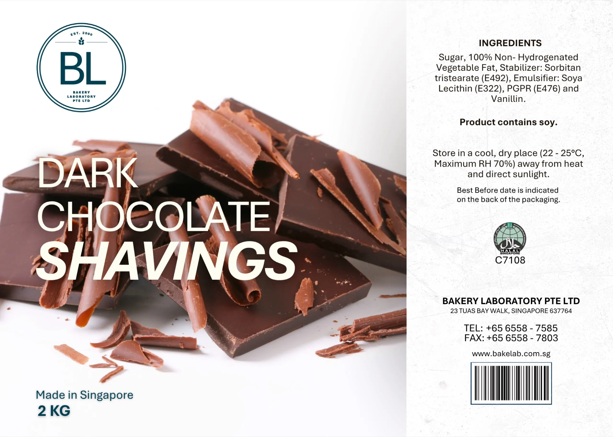 Dark chocolate shavings 2kg food packaging label design