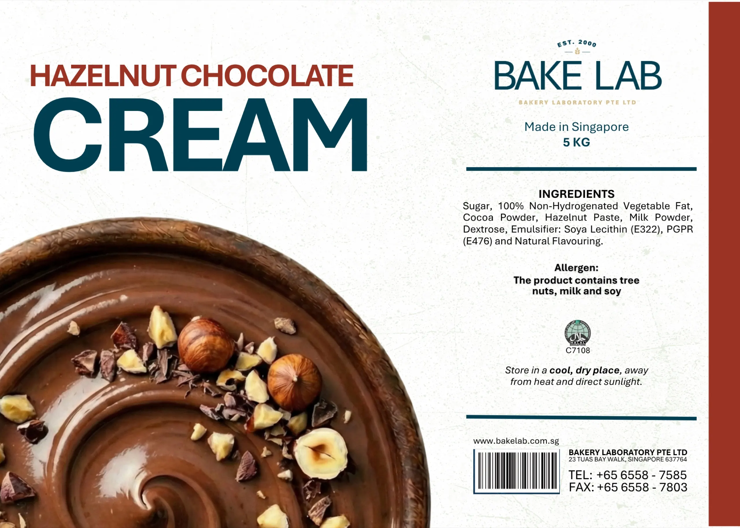 Hazelnut chocolate cream 5kg food packaging label design