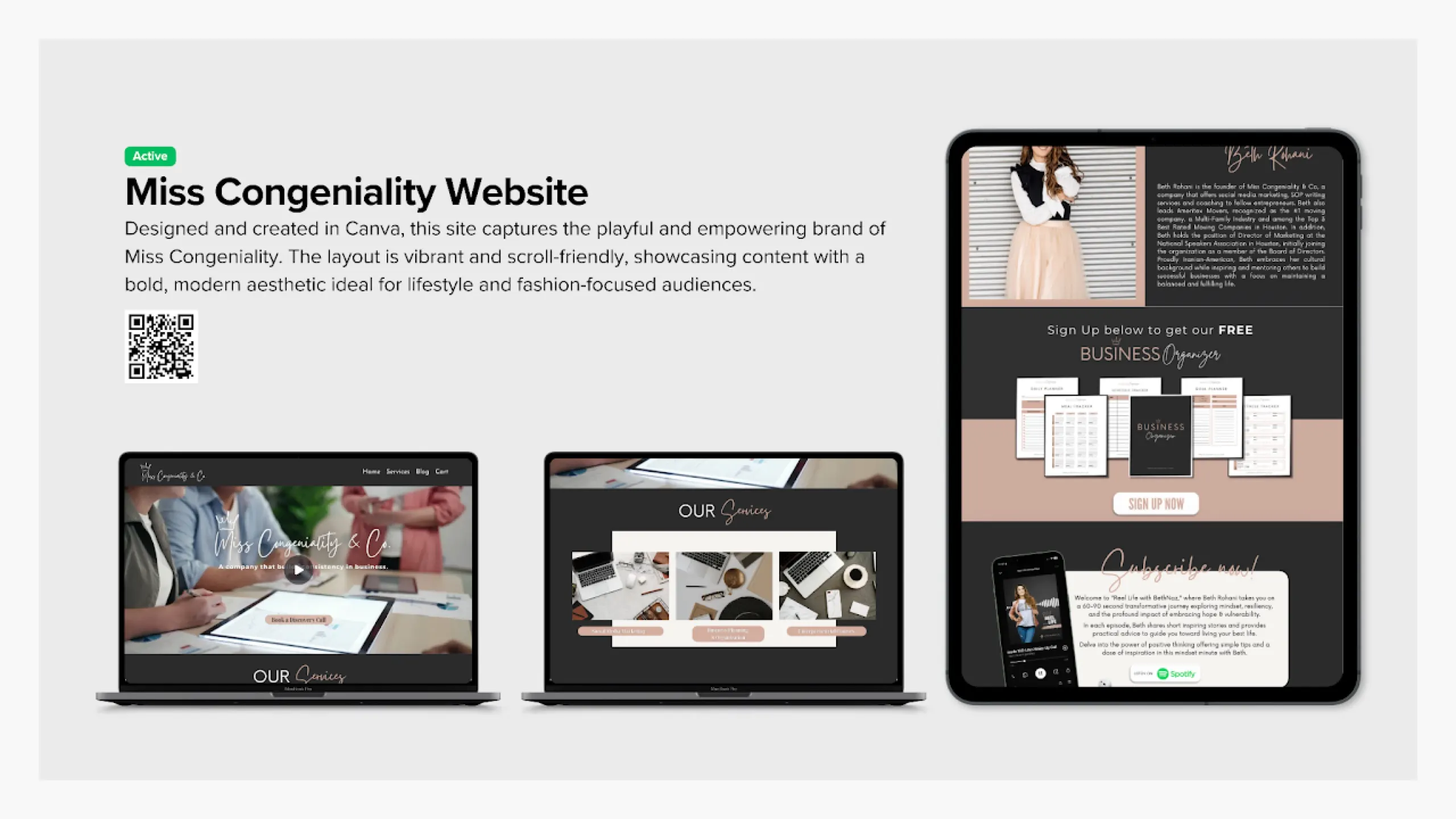 Miss congeniality lifestyle brand website design Canva