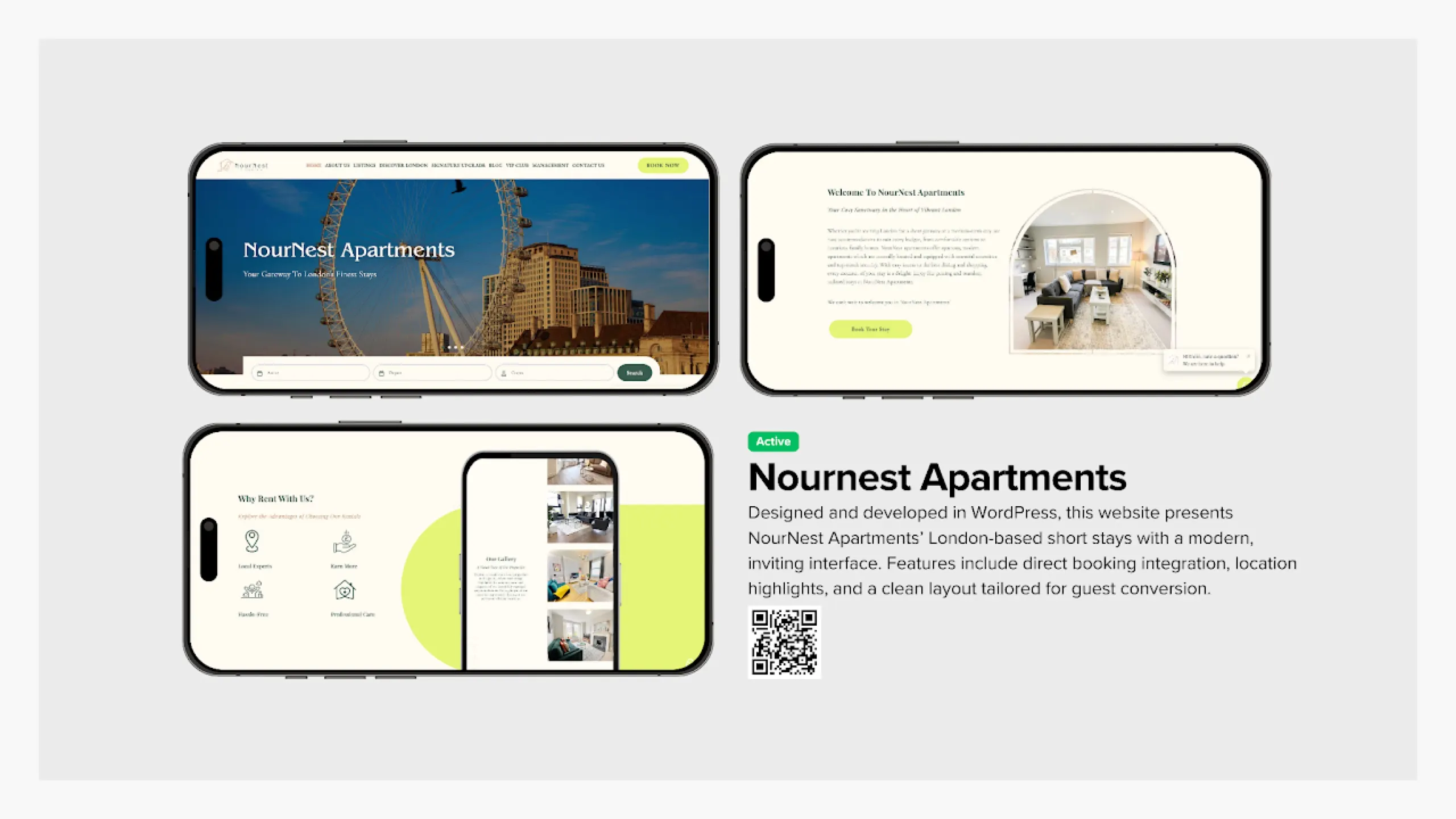 Nournest apartments WordPress website design development