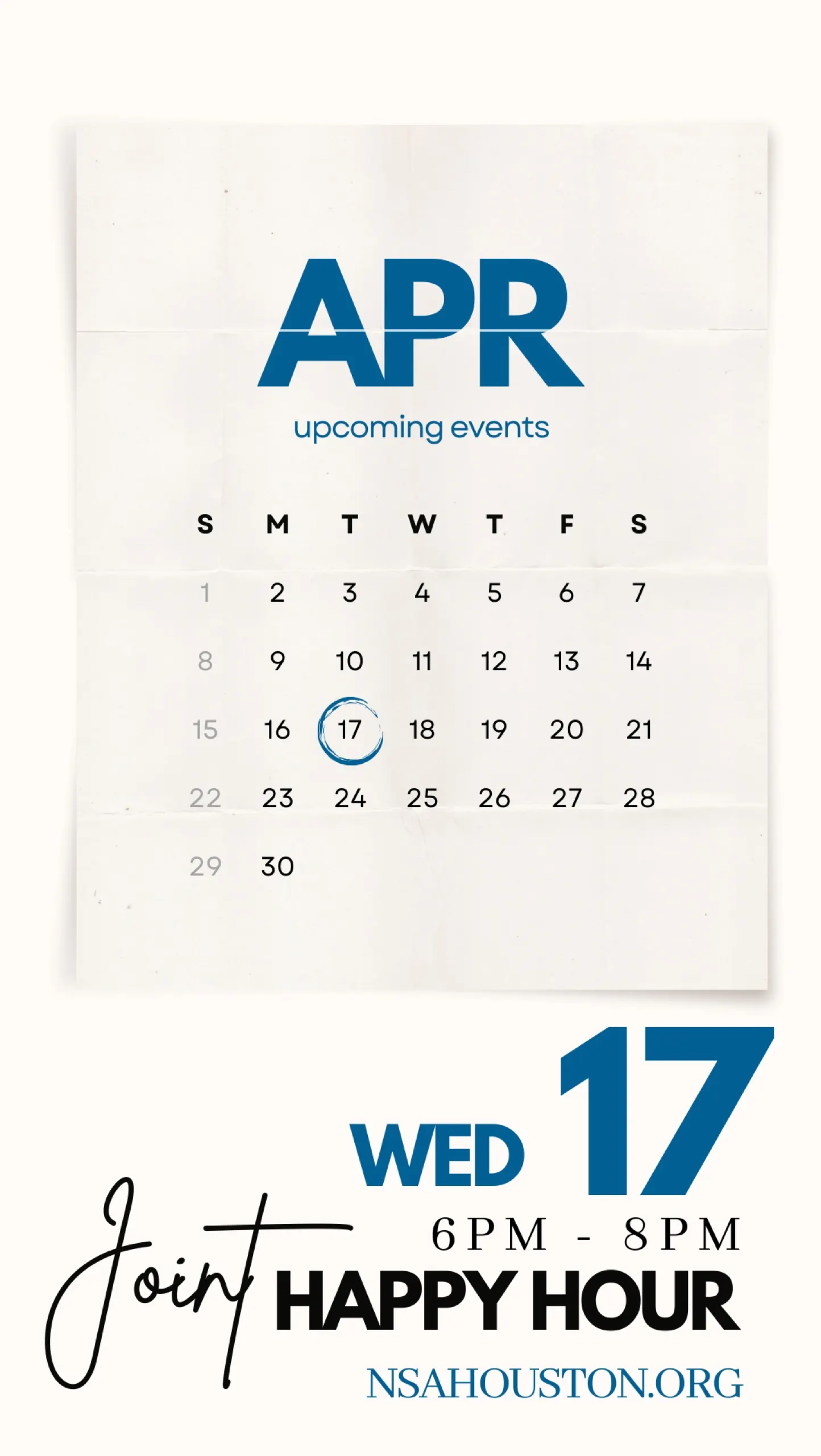 NSA Houston happy hour event calendar social media graphic