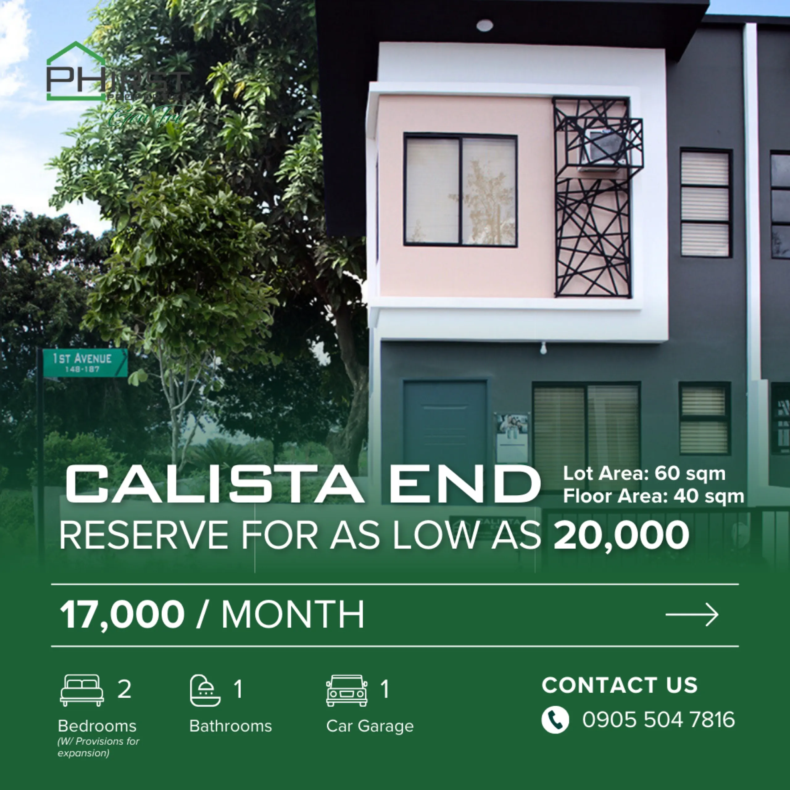 Phirst calista end house model real estate ad design