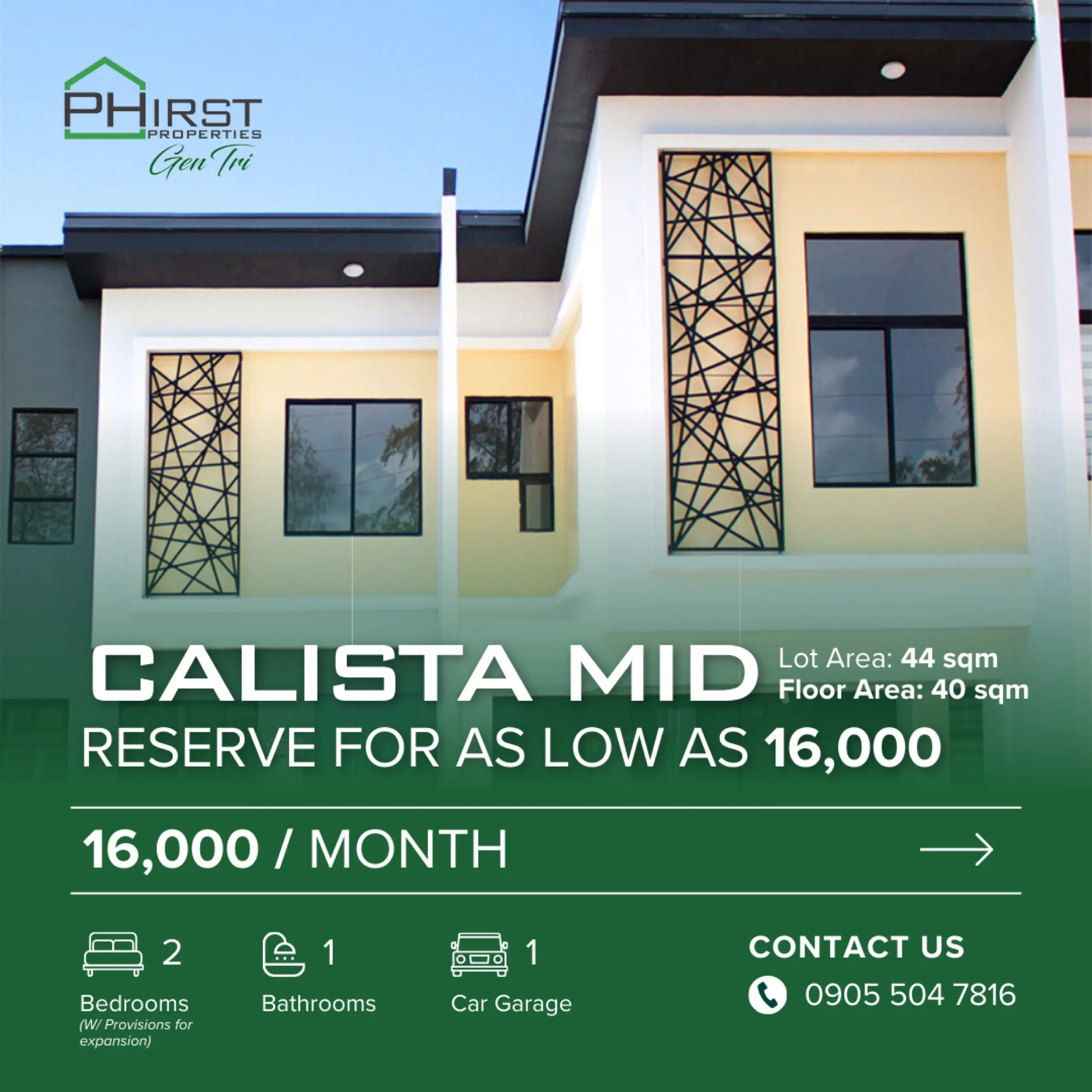Phirst calista mid house model real estate ad design