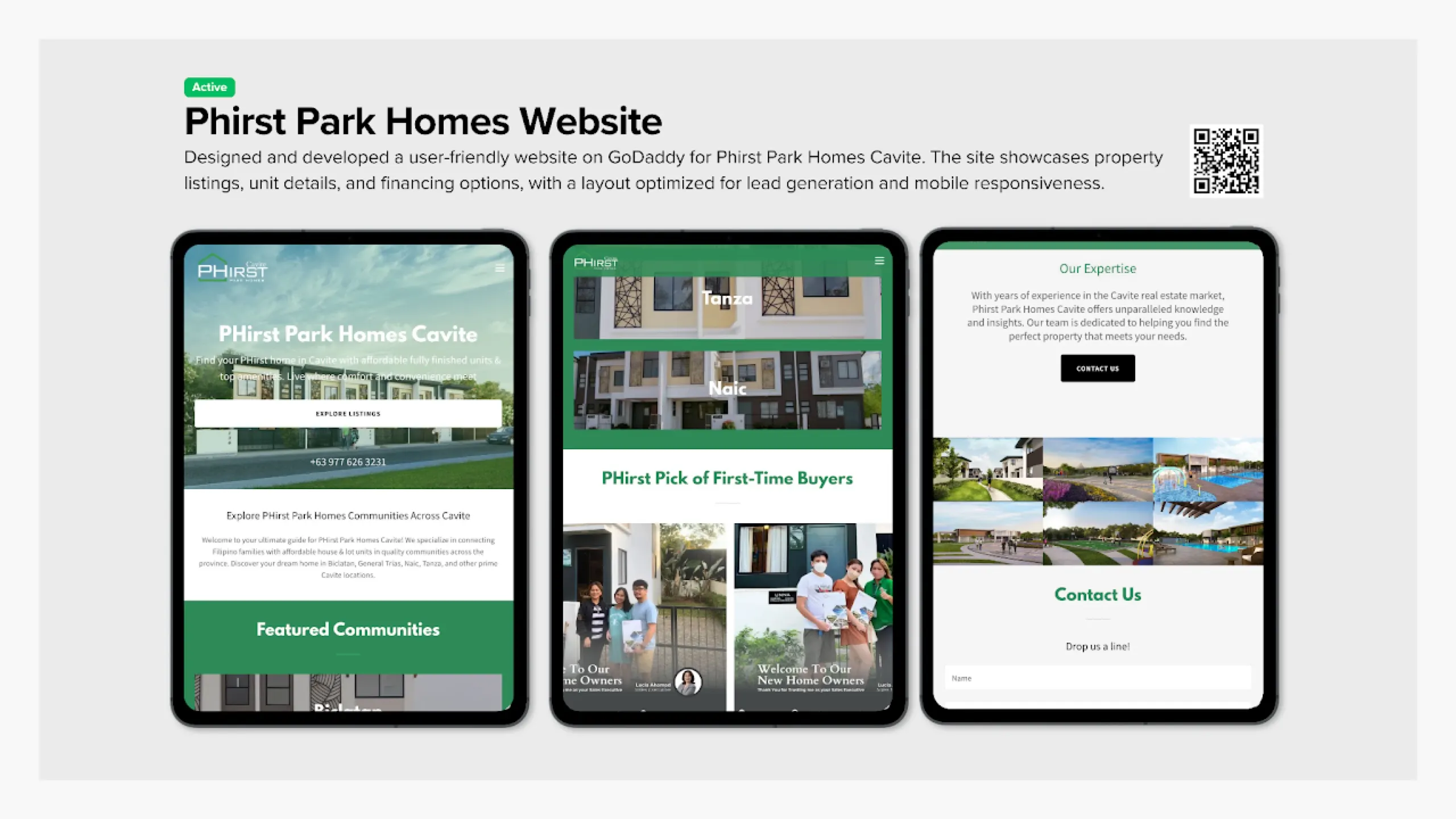 Phirst park homes real estate website design GoDaddy
