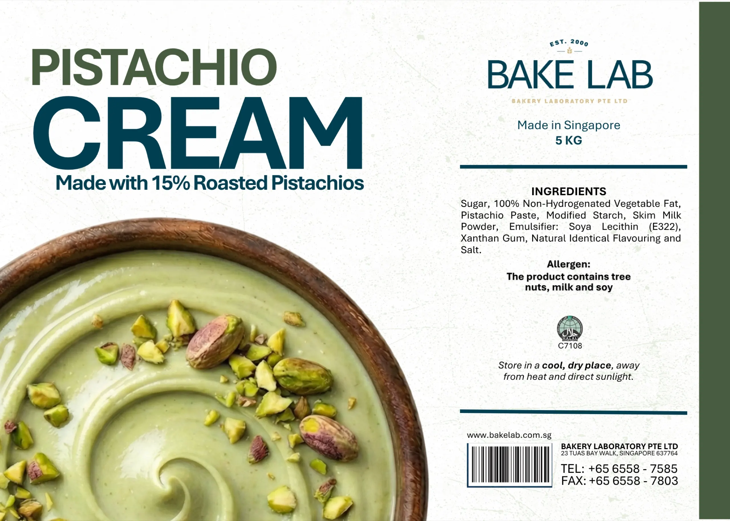 Pistachio cream 5kg food packaging label design