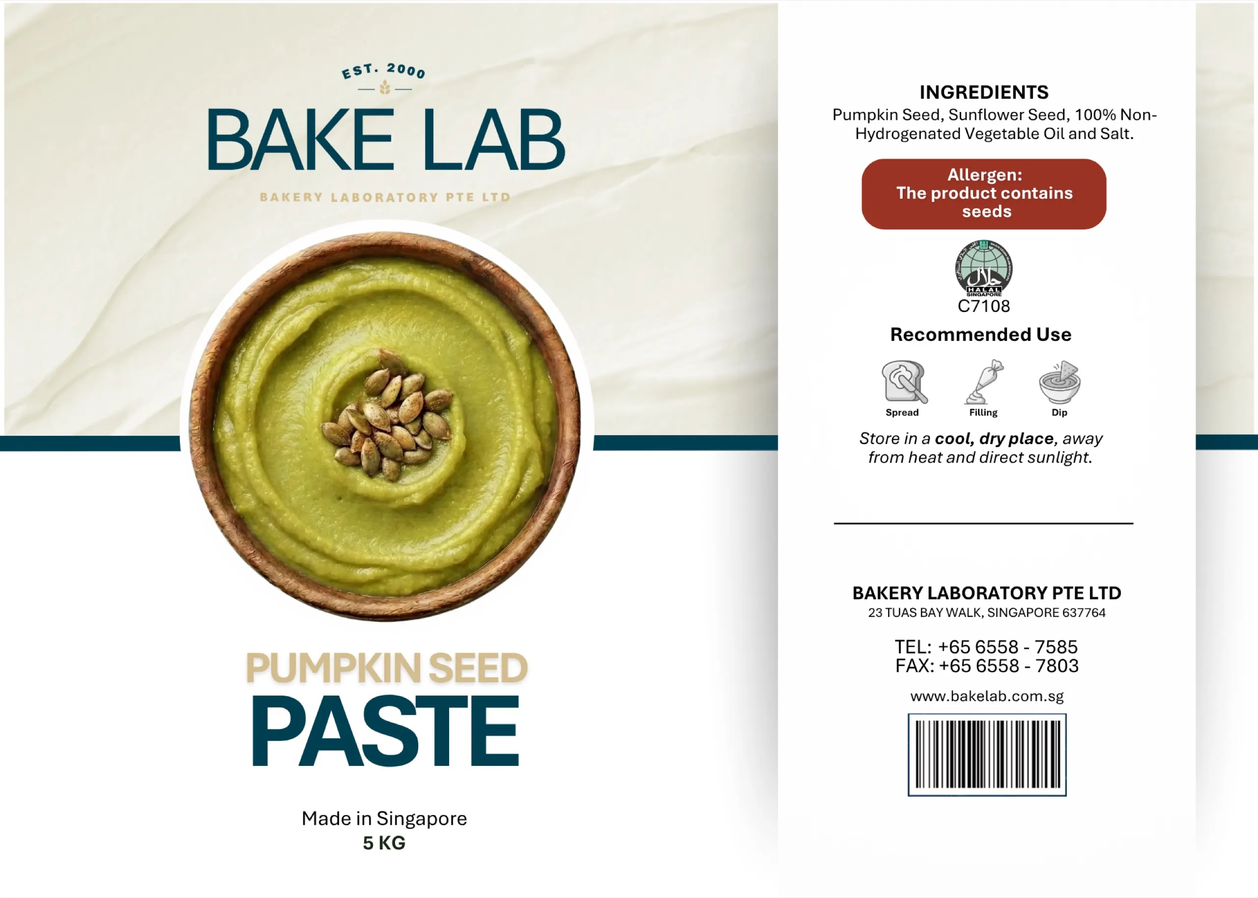 Pumpkin seed paste 5kg food packaging label design