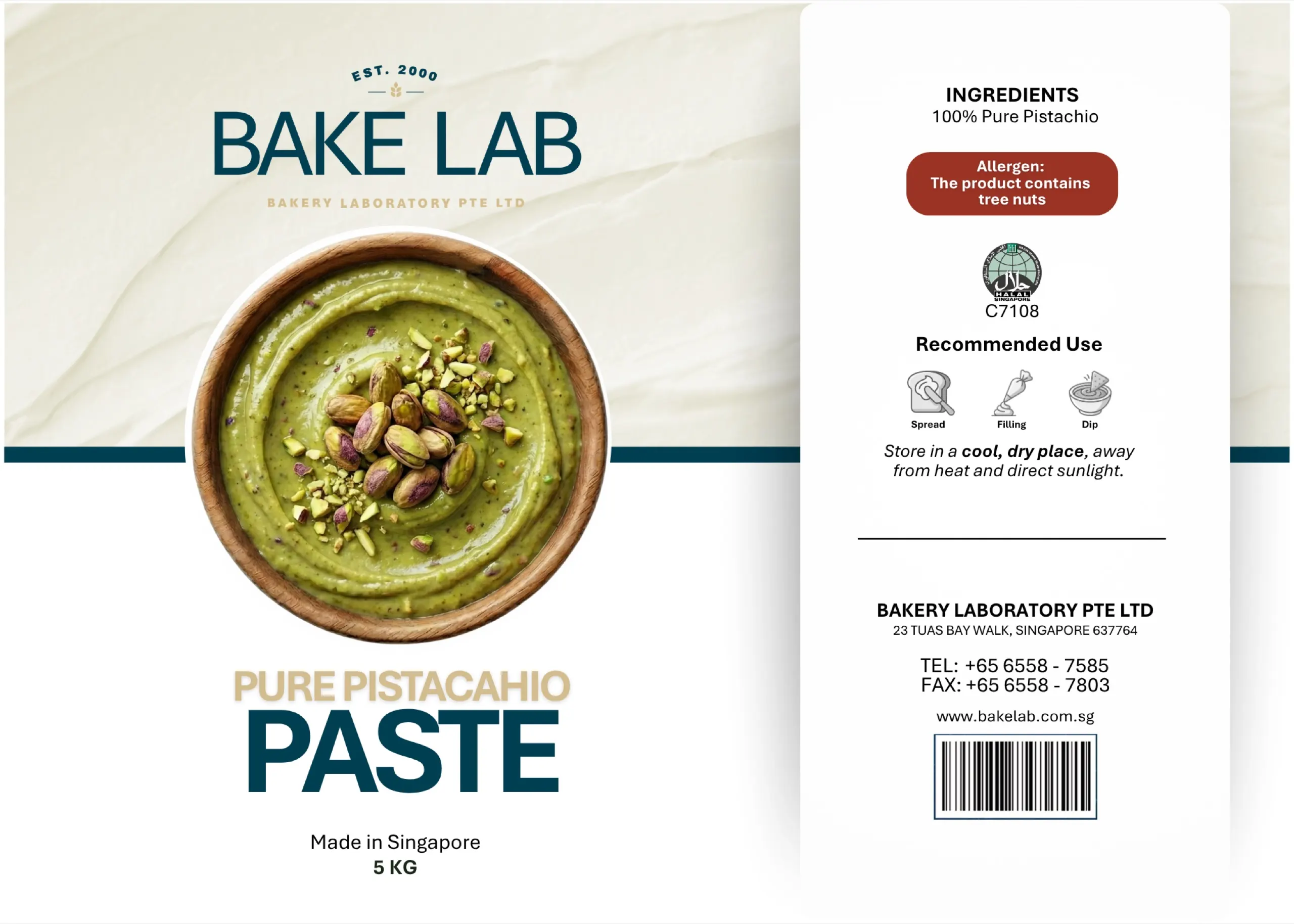 Pure pistachio paste 5kg food packaging label design