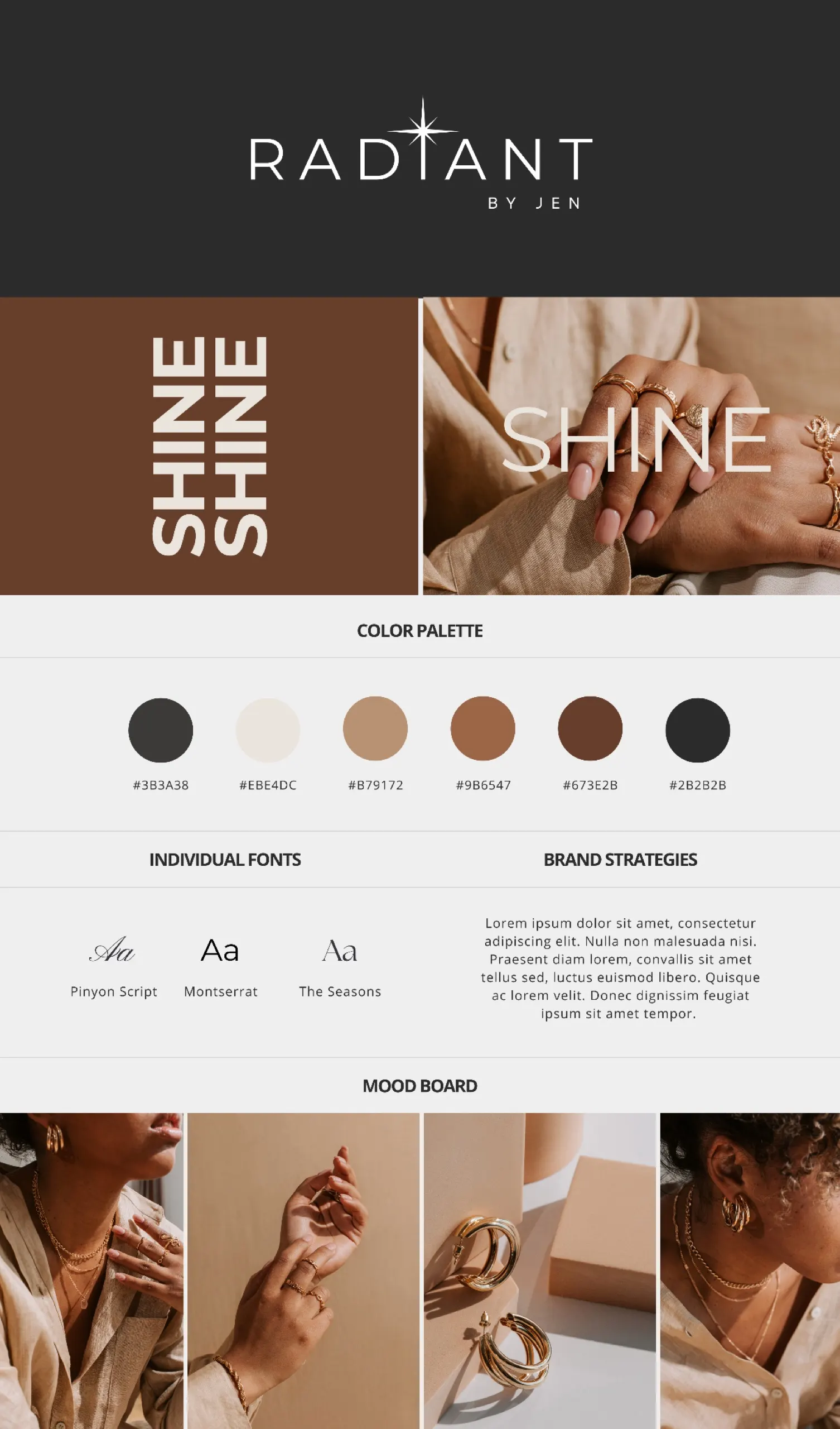 Radiant jewelry brand identity logo mood board design