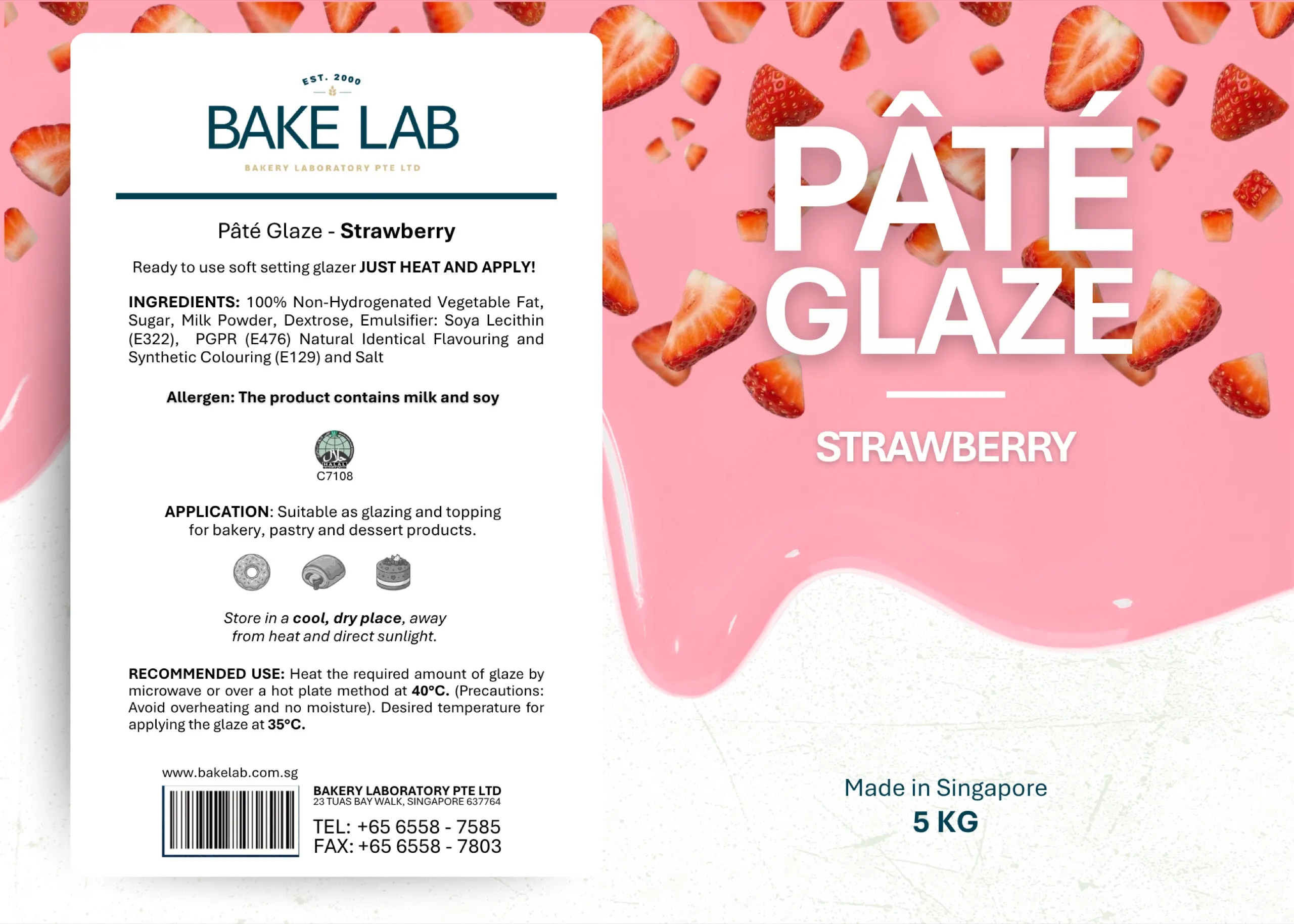 Strawberry pate glaze 5kg food packaging label design