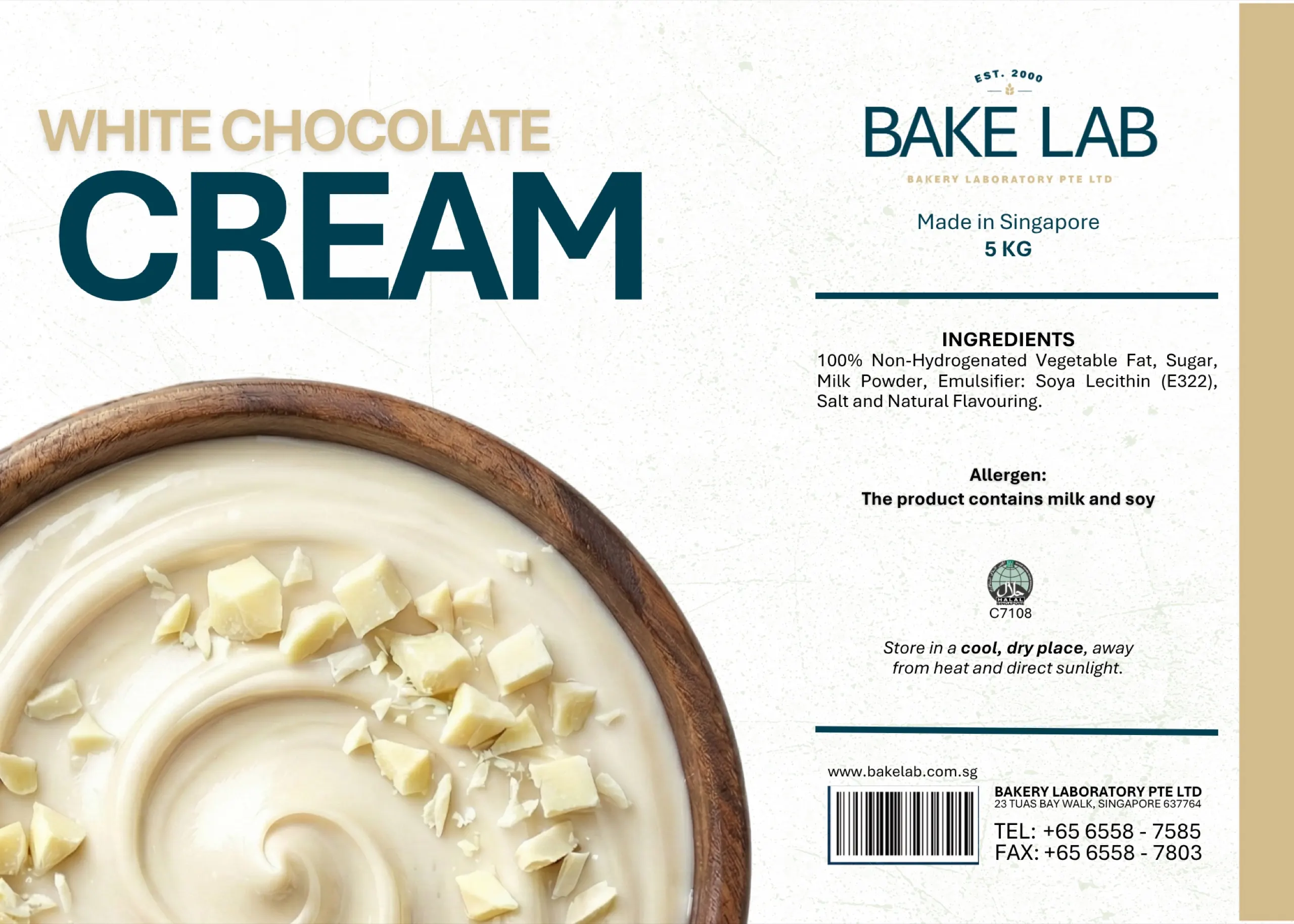 White chocolate cream 5kg food packaging label design