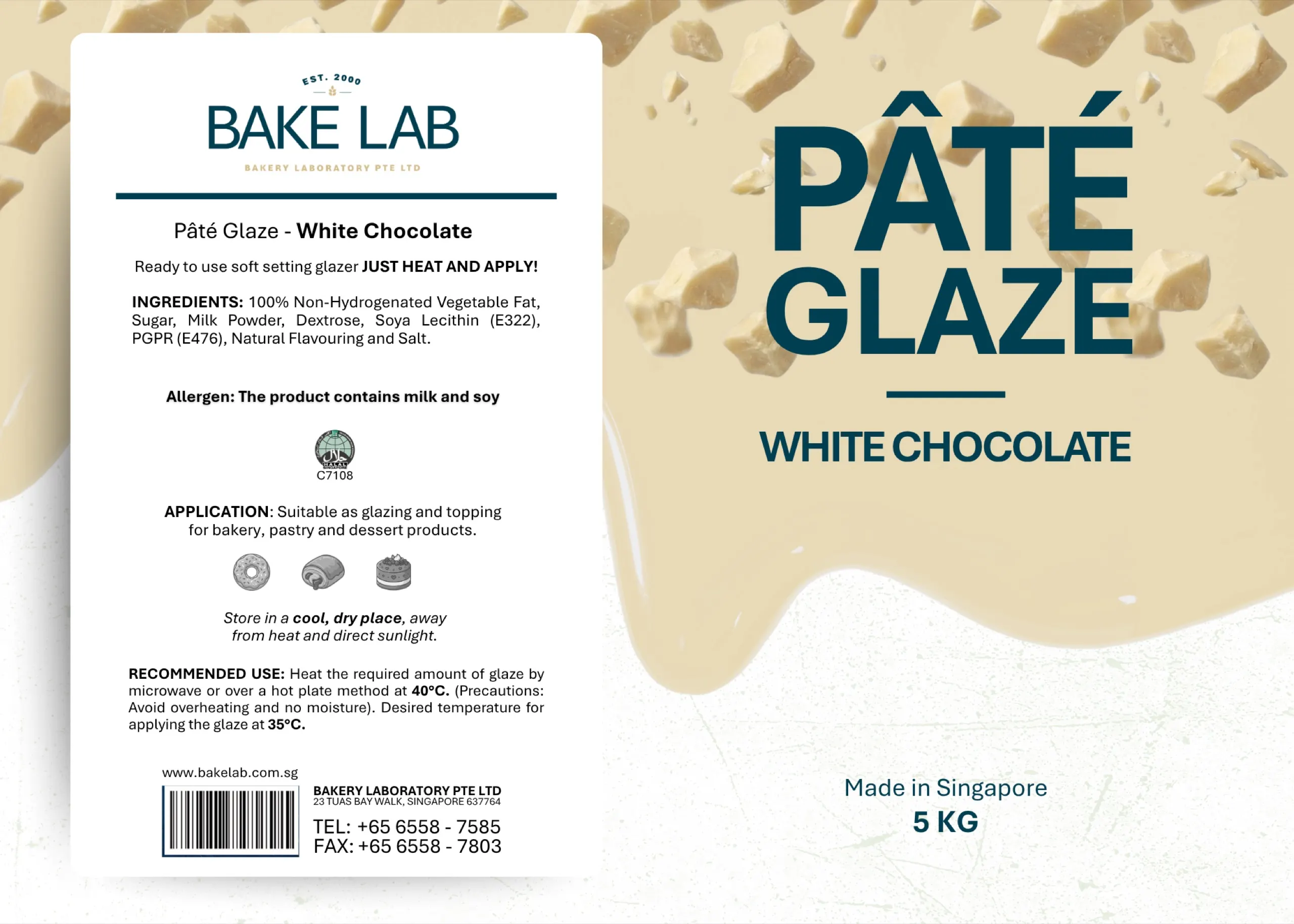 White chocolate pate glaze 5kg food packaging label design